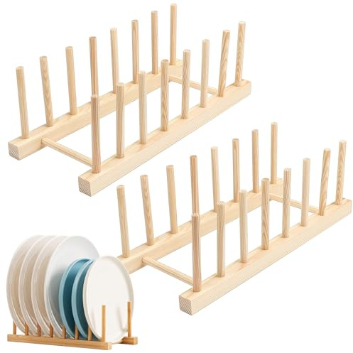 2er-Pack Tellerhalter aus Holz, Schranktellerhalter, Topfdeckelhalter | Schubladendeckelhalter,Kann für Schneidebretter, Topfdeckel und Teller verwendet werden (7 Fächer)