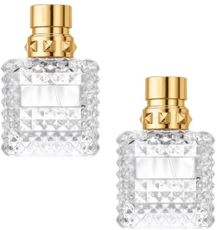 LUDHEP Atomizador Perfume Recargable, 2 Piezas, spray de viaje vacío, Pulverizador Cristal Portátil, Botella Rociadora sin Fugas para Aceites Esenciales y Perfumes, Viajes Accesorios, 50 ml