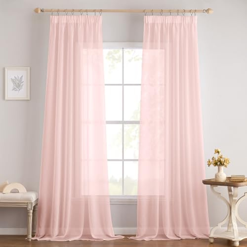 EMEMA Gardiner med veckband set om 2 245 cm lång rosa gardin | Gardiner med veckband transparent gardin för skensystem vardagsrum luftig dekorativ gardin sovrum 140 x 245 cm
