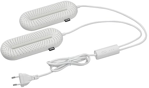 TFA Dostmann Elektrischer Schuhtrockner, 98.1129.02, für Lederschuhe, Fußballschuhe, Stiefel, 55°C rundum Wärme, Timerautomatik, weiß