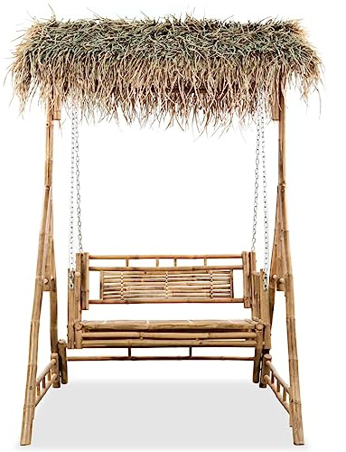 Solivagant Hollywoodschaukel 2-Sitzer mit Palmblättern Bambus 202 cm, Garten Balkon,Hollywoodschaukeln, 38 kg-43712