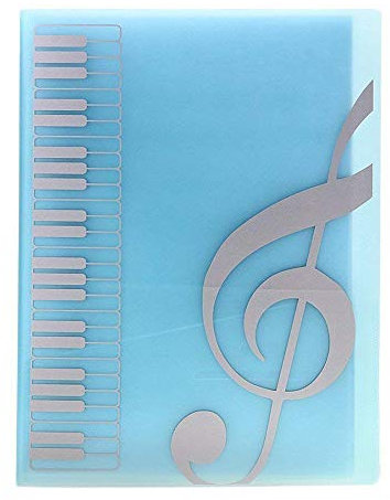 FJR Notenmappe, Notenhalter mit Notenschlüssel-Motiv, weicher Einband, DIN A4, 40 Fächer A4 blau