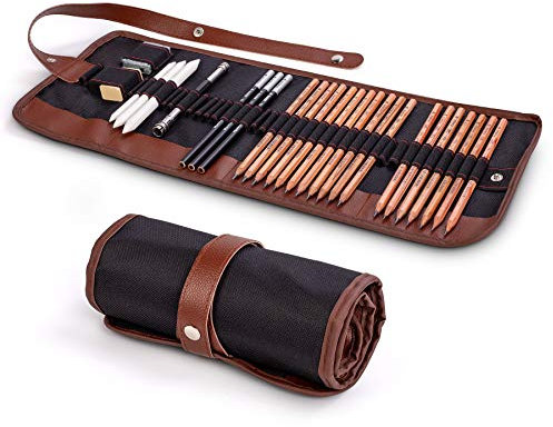 Cooja Set da disegno e schizzo, kit di materiale da disegno per artisti, forniture artistiche con matite in grafite e matite a carboncino, per bambini, adulti professionali, 29 pezzi