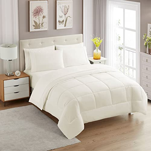 Sweet Home Collection Ultra Soft Down Alternative Set & Luxurious Bed Sheets, Polyester, Ivory, Twin