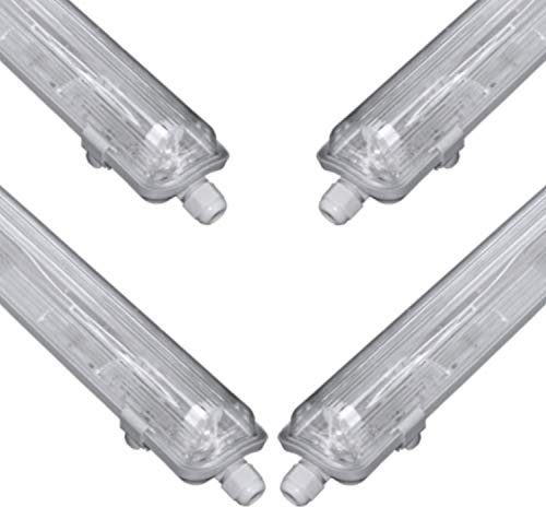pureled SET 4x LED Feuchtraumleuchte Wannenleuchte Keller Werkstatt IP65 4x T8 LED 150cm 24W 3000K G13 Bürolampe
