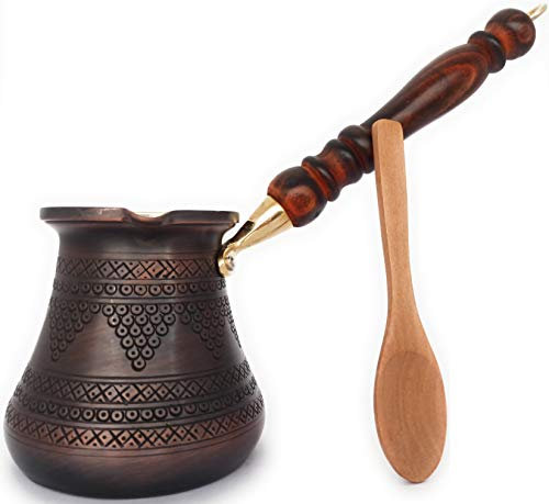 DEDE Copper - Serie PCZ (L-14fl.oz) - Caffettiera greca araba turca greca con manico in legno, macchina da caffè Cezve Jezve Jezve Jazva Ibrik Briki (antico)