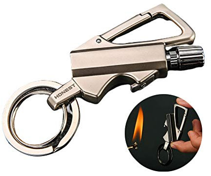 Allumette Permanente avec Flintstone Briquet Kérosène Multifonctionnel, Porte-clés, Décapsuleur Silex Portable Extérieur Étanche,Silver