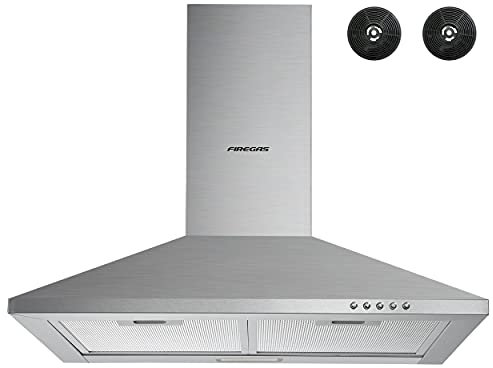 FIREGAS Cooker Hoods 60cm with Carbon Filters 308m³/h Stainless Steel Extractor Hood Recirculating Cooker Hood 600mm Kitchen Extractor Fan,Silver