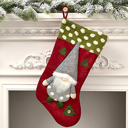 Mauts 20 red Christmas stocking, Gnomes Christmas decorations stocking, suitable for gift box mantel decoration party Christmas. (Red)