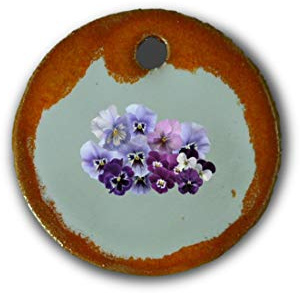 Schöner Keramik-Anhänger „Stiefmütterchen“ in orange marmoriert; Schmuck Kette Kettenanhänger Geschenk Kunsthandwerk Keramik rund Talisman Halskette Aufmerksamkeit Mitbringsel individuell