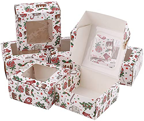 24 Stück Keksschachtel Weihnachten,3 Zoll weiße Kuchen-Boxen mit klarem Fenster,Keksschachtel,Weihnachten Keksverpackungen Weihnachten Geschenkbox Kekse für Weihnachtsfeiertags-Geburtstags-Party