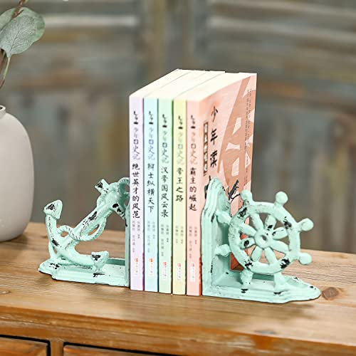 Nautical Antiqued Finish Decorative Bookends & Iron Anchor Rudder Book Ends for Shelves Set of 2 Bookends Book Ends Series Baffle