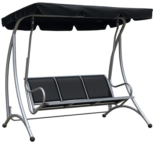 Outsunny Outdoor 3 Seater Garden Swing Chair 2-in-1 Convertible Black