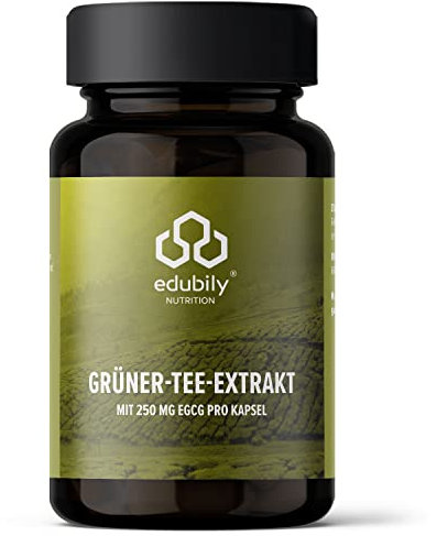 edubily nutrition® Grüntee-Extrakt - 250 mg EGCG pro Kapsel, entspricht 5 Tassen Grüner Tee - nahezu koffeinfrei - ohne Zusatzstoffe - 60 Kapseln im Braunglas
