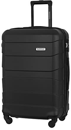 BARRENS Reisekoffer Mittelgroß Koffer Trolleys Hartschalenkoffer ABS Material Flugzeug mit 4 Rollen Spinnerräder Rollkoffer Gepäck Suitcase Groß Mittel Leicht 66x46x26 cm 60 L (Schwarz)