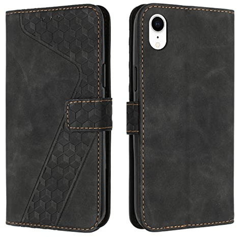 OKZone Läder Folio Fodral för iPhone XR - Magnetisk Skydd Plånboksfodral Med Flip Bok Hölster - Skyddande Skal (Svart)