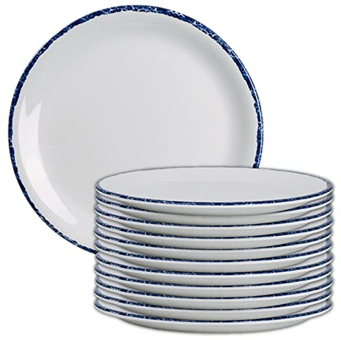 Creations Melamine Salad Plates, Steelite Heavy Duty Unbreakable Commercial Foodservice Restaurant Grade, Blue Dapple Coupe 8 Round, Vintage Rustic Farmhouse Indoor Outdoor Use, Set of 12, White