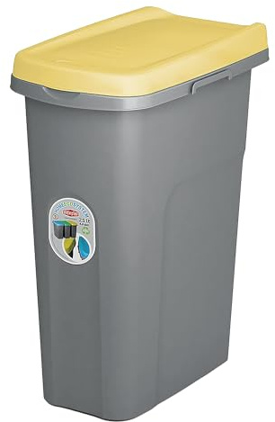 HomeCentre Lift Top 15 Waste Bin Slim Plastic Kitchen Recycling Yellow-Grey
