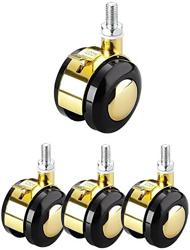FREAZE 4 Stück Lenkrollen Doppelrad, M8/M10 Möbelrollen Mit Gewinde 50mm Legierung Transportrollen Für Couchtisch-Trolley, Silber Nylon Räder Robust Langlebig (Color : Gold, Size : M10)