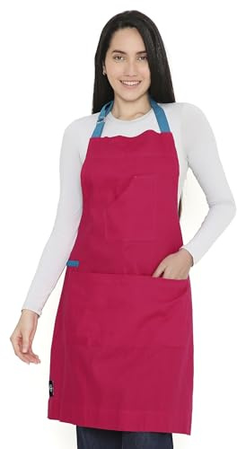 Encasa XO Kochschürze aus Baumwolle für Damen und Herren, Küchenschürze mit verstellbarem Nackenband, Tasche und Handtuchhalter, Kochen, Backen, Grillen, Heißes Rosa, 68x85 cm