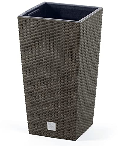 Vaso per Fiori piante Quadrato Rato Square ECO WOOD Decorativo in Plastica e 33% Legno da Interno Esterno 24x24x45 cm Caffè Design Moderno 19 Litri