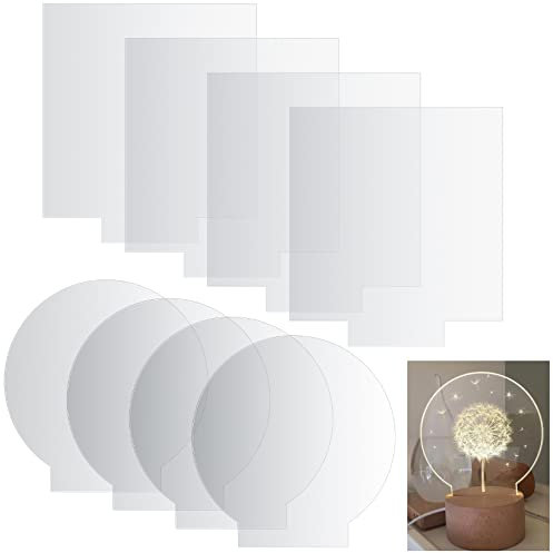 Gaomoeny 8 Pcs Clear Acrylic Set - 4 Circles Disc 4.7, 4 Square Perspex 6x6 - Transparent Plastic Blanks Signs Board Panels for LED Light Base DIY Craft
