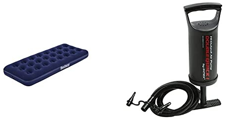 Bestway Luftbett Blue Horizon Single XL/Lo 185 x 76 x 22 cm & Intex Double Quick 1 Hand Pumpe - Luftpumpe - 29 cm - Mit 3 Düsenaufsätze
