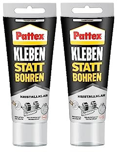 Pattex Kleben statt Bohren Kristallklar, Montagekleber für kristallklare Verklebungen, Baukleber für alle Materialien, Universalkleber für innen & außen, 2x90g