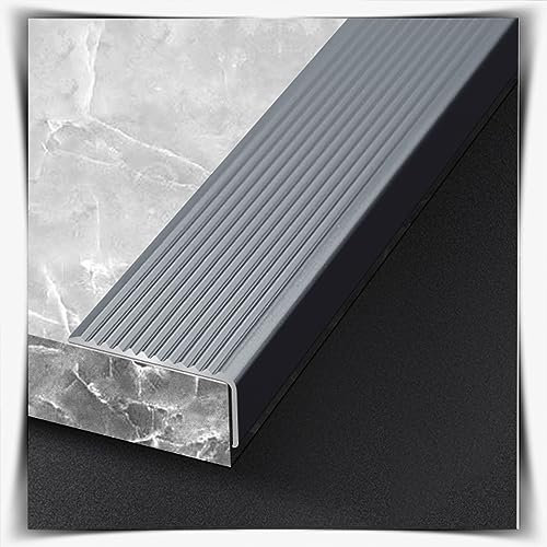 ZJIEX ILOOXI Aluminium Treppenkantenprofil Winkelprofil Anti-Rutsch Treppenkante Treppenkantenschutz, L-Form Treppenprofil, Für Parkett Und Laminat(Grey,L90cm-W10cm)