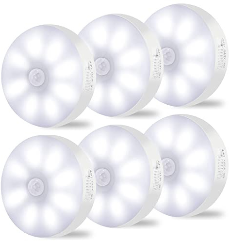 Motion Sensor Lights Indoor Rechargeable Wireless Wall Light LED Stair Night Lights Lamps with Auto/On/Off for Stairs Living Room Bathroom Corridors Closet Kitchen Under Cabinets (6000K, 6 Pack )