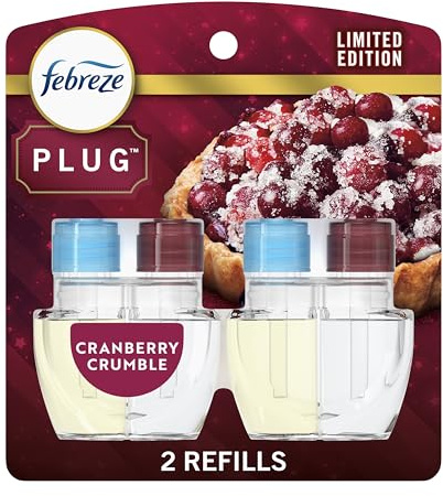 Febreze Plug In Air Freshener, Odor-Fighting Scented Oil Refill, Air Fresheners for Home and Bathroom and Kitchen, Long Lasting for Strong Odors, Cranberry Crumble Scent, 0.87oz Refills, 2 Count
