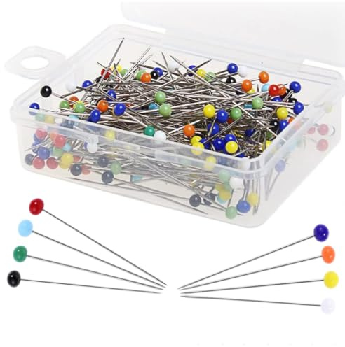 250Pcs Sewing Pins - Glass Head Dressmaking Tools, 38 mm Long Thick Quilting Pins, Glass Ball Dress Making Needles with Storage Box for Dressmaking, Sewing, Crafts (Multicolor)