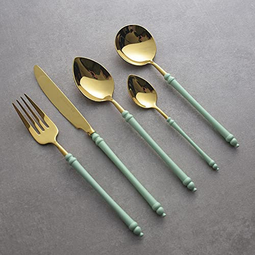 Besteckset, 60-teilig, grasgrünes Besteck, hochwertiges Besteckset aus Edelstahl 18/10 für 12 Personen, inklusive Messer, Gabeln und Löffel, für Zuhause, Küche, Restaurant, Weihnachtsgeschirr, Utensil