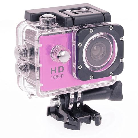 Cámara Digital de Acción Deportiva y Ocio, 1080p HD, Sumergible, 30m, Color Rosa.