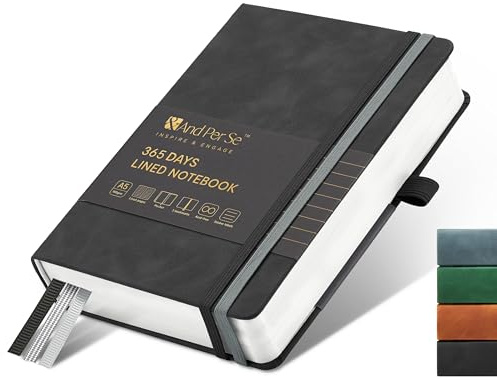 &And Per Se Lined Journal Notebook, 365 Pages, A5 5.7 x 8 inches College Ruled Thick Paper Notebook Journals for Writing, Hardcover Notebooks for Women Men Office School Black