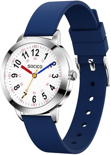 SOCICO Kids Analog Watches for Boys Girls 50M Waterproof Kids Watches Learning Time Children Watch Easy to Read for Ages 3-12 Kids Birthday, Christmas Day, Children's Day Gifts (Blue White)