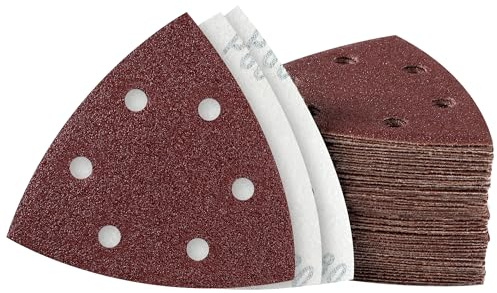 MIDO Professional Abrasive Triangle Sanding Pads 50 Pcs 93 mm 80 Grit Detail Sander Pads 6 Holes Sanding Sheets Sander Sandpaper Hook and Loop Sander Pad