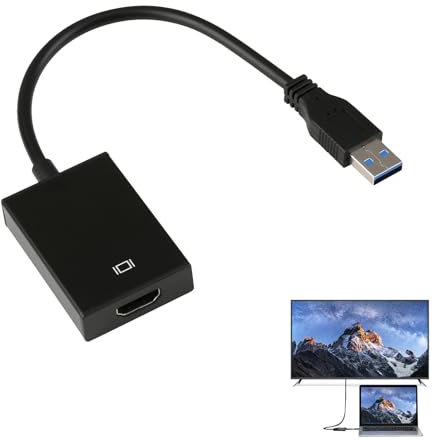 USB to HDMI Adapter for Multi-Display, USB 3.0/2.0 to HDMI Adapter Cable Video Converter for Windows 7 8 10, Laptop HDTV, High-Definition 1080P Graphics, Mirror & Extend Modes, Easy Installation