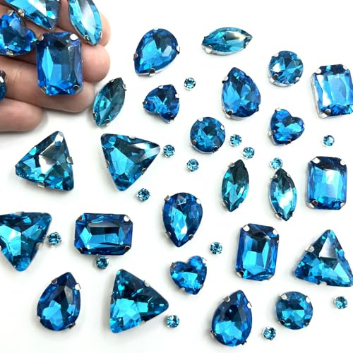 Yixinly 236 Pezzi Strass da Cucire in Cristallo di Vetro, Forme Miste per Gioielli, Artigianato, Vestiti e Abbigliamento (Lago Blu)