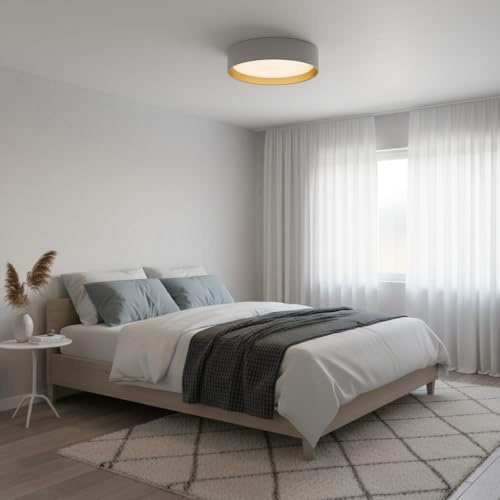 Alpinaluz Plafón LED Techo Ø40 cm 30W Pantalla Textil Blanca con Interior Dorado Reflectante Luz Regulable CCT 3000K/4000K/6000K Diseño Elegante para Salón Dormitorio Pasillo