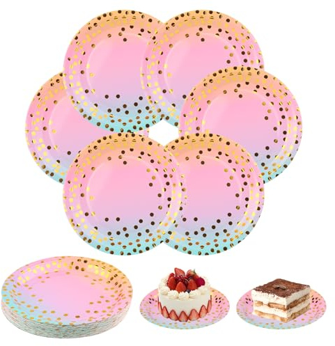 HJJMN Party Pappteller Set, 50 Bunt Pappteller 18CM, Rund Teller Papierteller, Einwegteller Bunt Partyteller, Regenbogen Pappteller, Partygeschirr Geeignet (Stil 2)