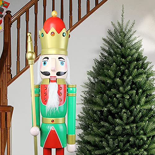 CDL Christmas Decorations 4 feet 120cm high Green and Red King Wooden Nutcracker Figurine Home Commercial Decorations K27