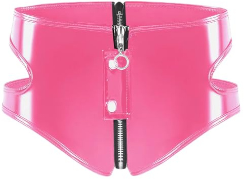 Maeau Lädershorts för kvinnor, glitter, snäva hotpants, latex, korta byxor, dragkedja, urholkning, shorts, klubbkläder, stretch, wetlook, minishorts, EU XS-XL (Asie M-3XL), ROSA, L