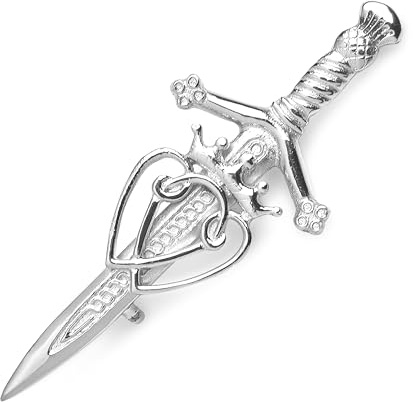 Kilt Emporium Luckenbooth Celtic Interlace Scottish Kilt Pin Traditional Love Symbol Rust Free Brass - 4 Inch (Chrome)