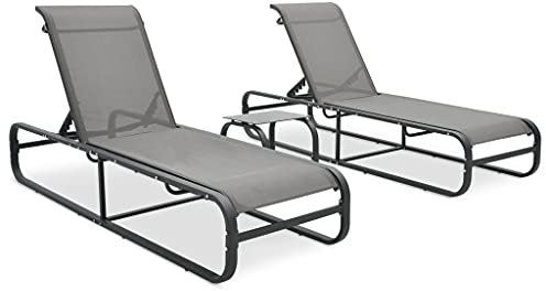 Gartenliegestühle für den Außenbereich, mit Tisch, Textilene und Aluminium-Sonnenliegen für Terrasse