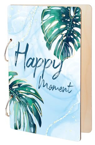 SUPERDANT Turtleback Leaf Greeting Card Organizer Happy Moment Wooden Card Keeper Binder Greeting Cards Storage Cards Holder Book Postcard Album 2-Rings Cover Keepsake for Wedding Birthday Gifts