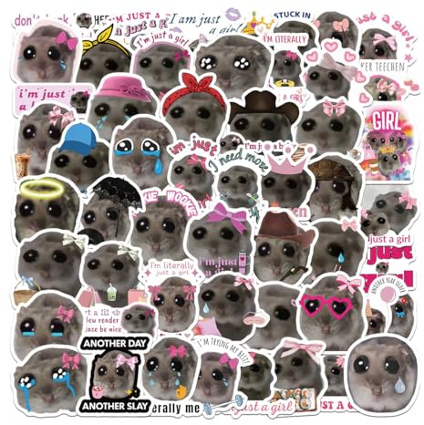 HQRKOTM Hamster meme sticker 56 Stück Wasserdicht Niedliche Cartoon Tier Aufkleber für Laptop Gepäck Auto Telefon Scrapbook Motorrad Fahrrad Koffer,Vinyl Funny Sad Hamster Sticker
