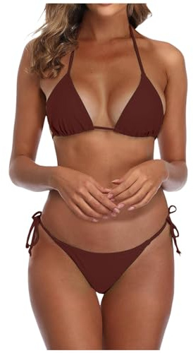 Set bikini da donna, costume da bagno da donna, bikini sexy, costumi da bagno, set bikini, set bikini push up, nero, bianco, rosa, triangolo, con lacci dietro al collo, abbigliamento da bagno, costumi