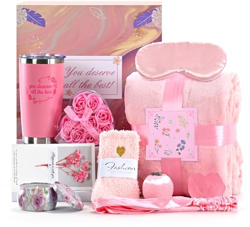 obisesio Geschenksets FüR Frauen,GeburtstagsgeschenkköRbe,Decken,Duftkerzen Und Tassen,Geburtstagsgeschenke