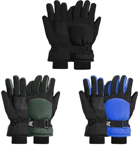 LYDTICK 3 Pairs Kids Winter Gloves Waterproof Snow Ski Gloves for Boys Girls Toddler Outdoor Warm Snowboard Mittens, Color C, 6-10 Years